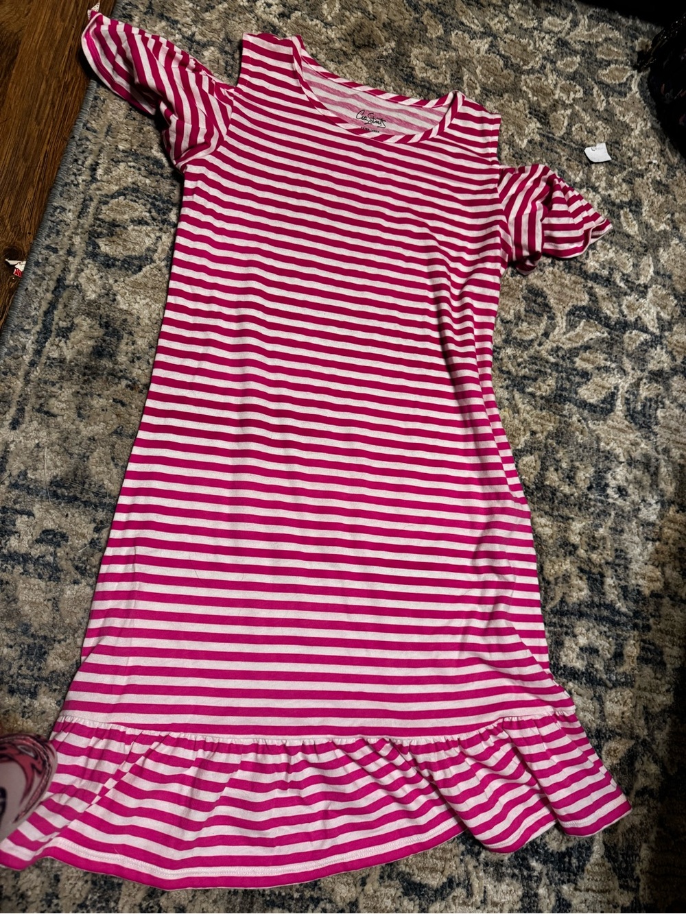 City Studio Pink and White Striped Cold-Shoulder Girls' Casual Dress